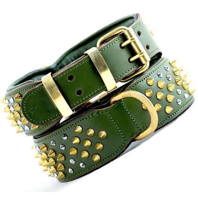 Wholesale OEM manufacturer,Pet Products Rivet Spiked Studded and clear diamante Genuine Leather Dog Collar